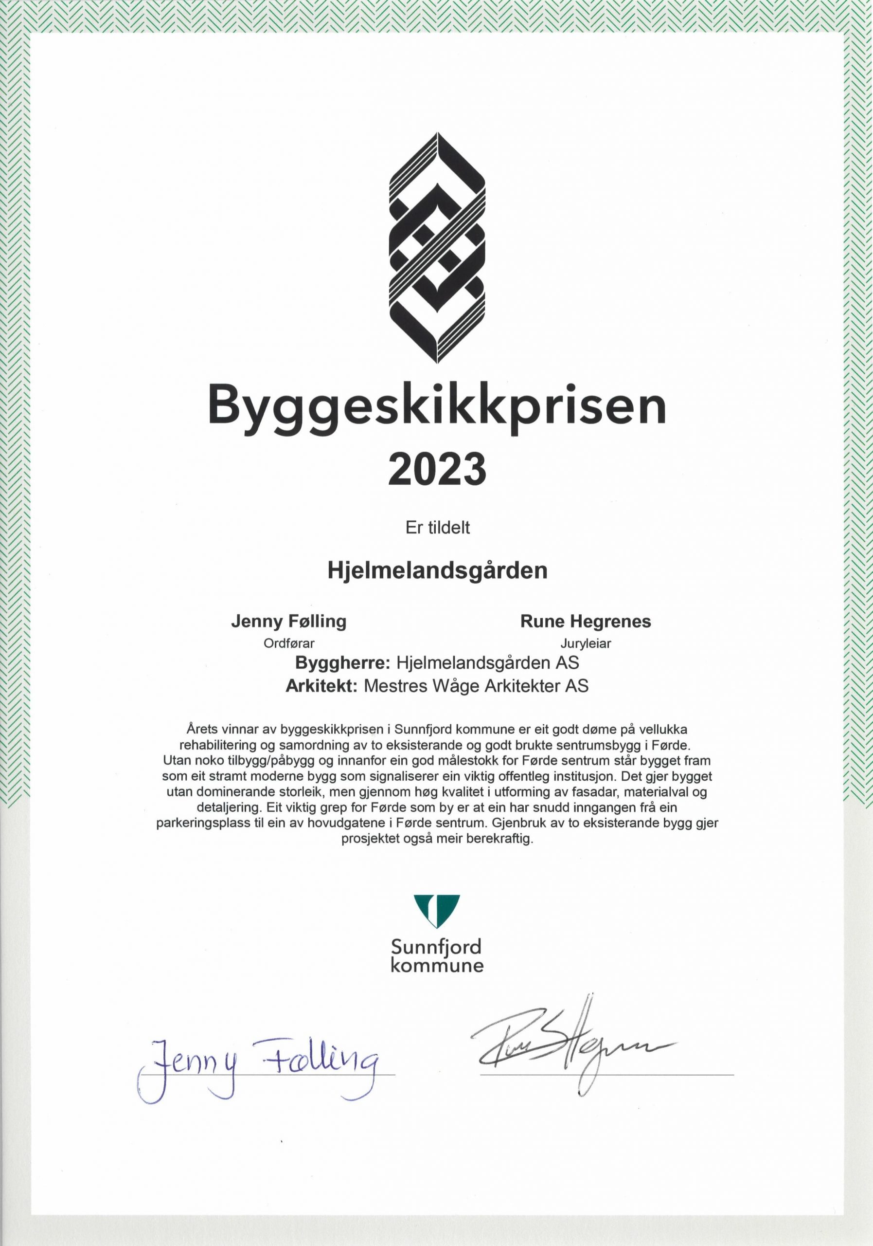 Architectural prize awarded to the Fjordane District Court! Mestres